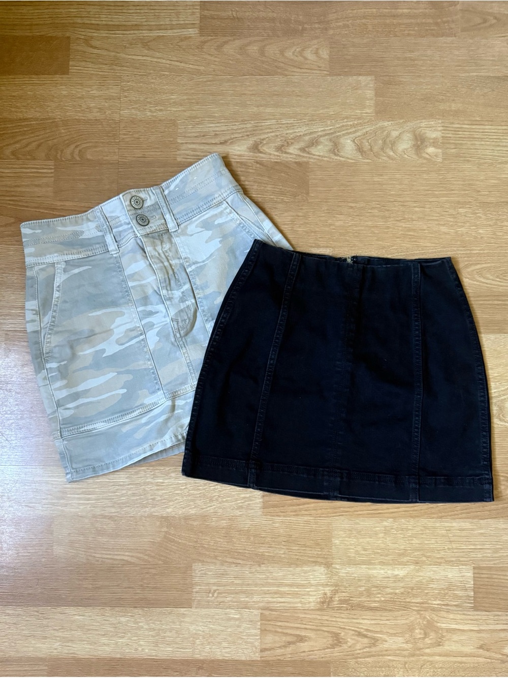 Express Cream Camo and WF Black Denim Mini Skirts